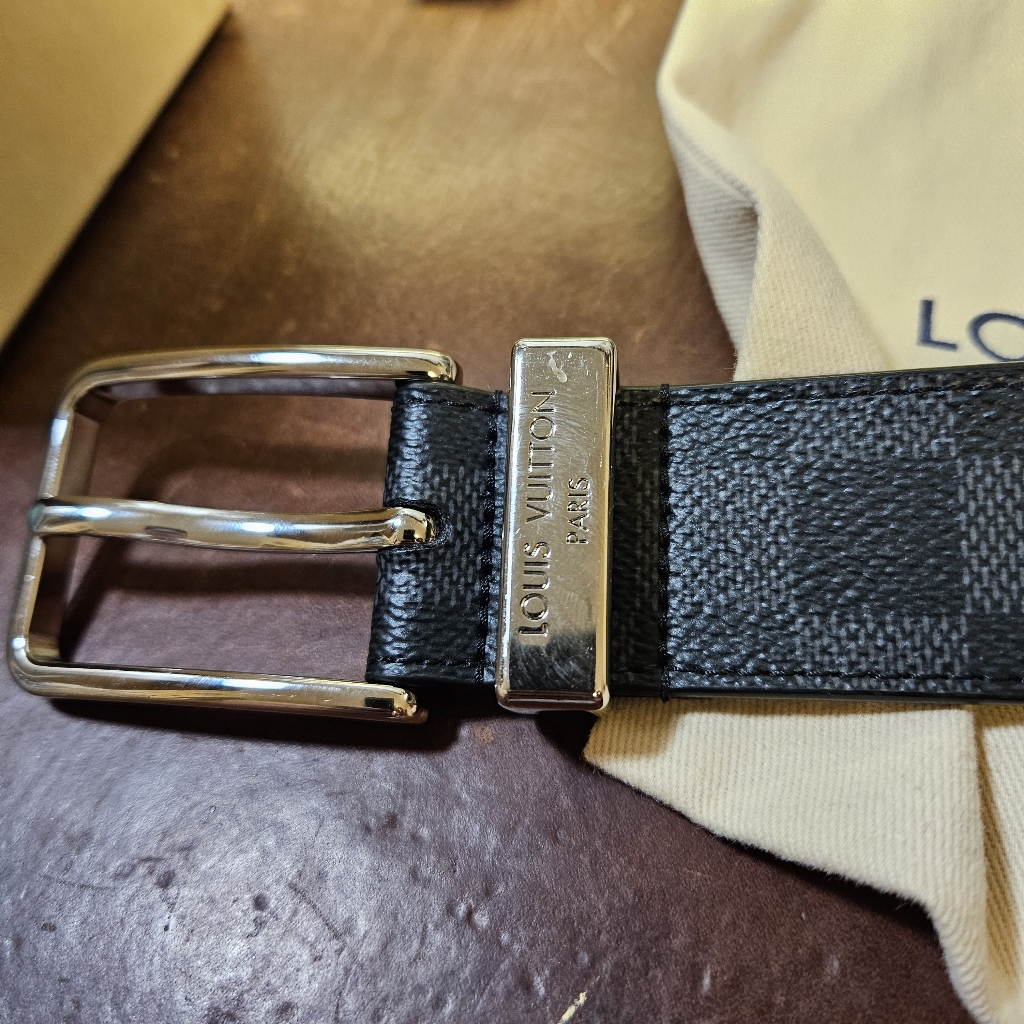 Louis Vuitton Men's Damier Graphite Belt 95cm, Size 38
